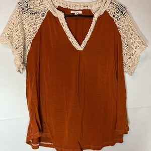 Maurices Orange and Cream Crochet Blouse